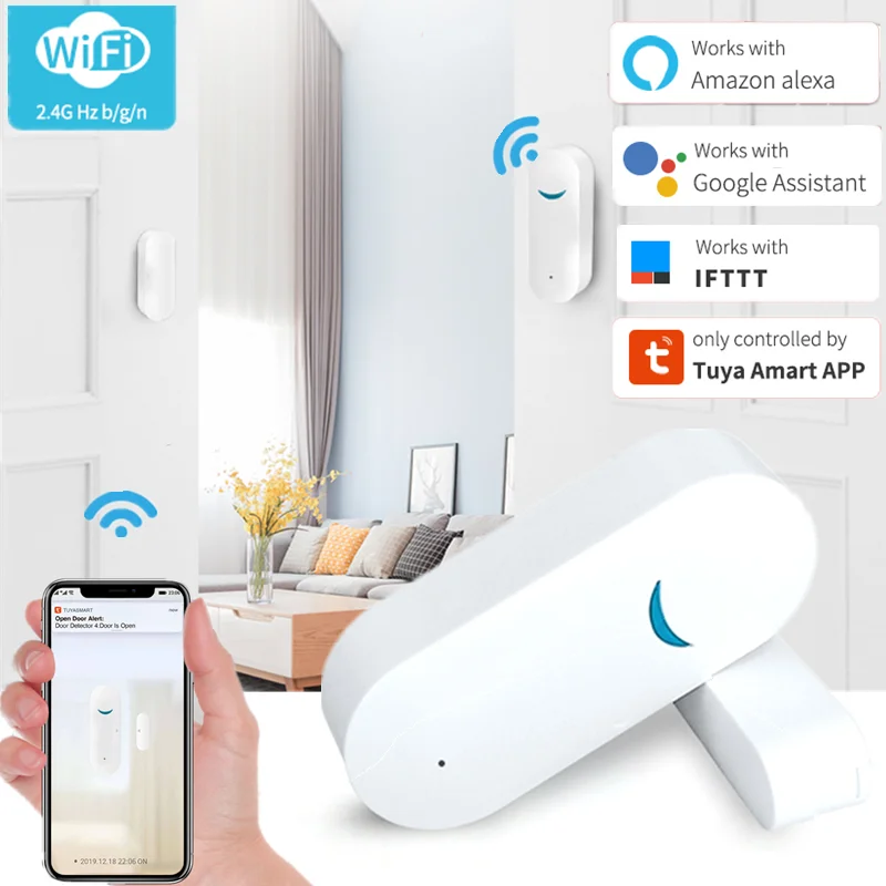 

Tuya Smart WiFi Door/Window Sensor Door Open / Closed Detectors Wifi Home Alarm Smart Home Compatible With Alexa Google Home