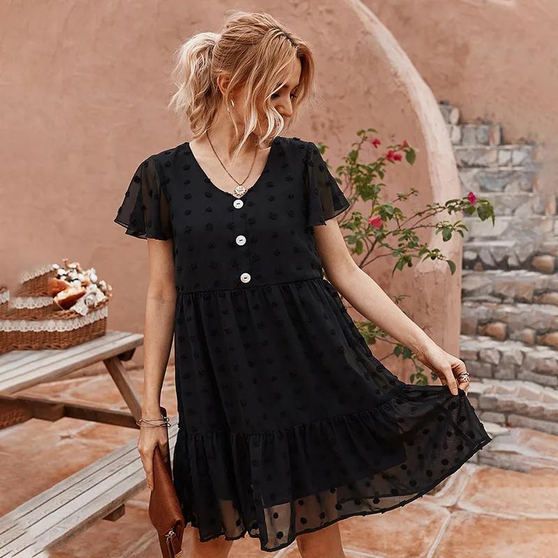 Летние платья для женщин 2021 элегантный Платье черного цвета с высокой талией