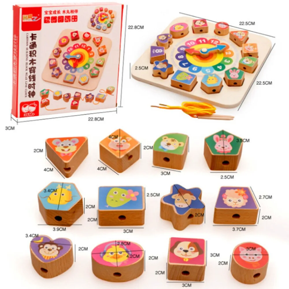 

Baby Clock Recognition Time Early Toys Children's Intelligence Wooden DIY Beads Building Blocks Toys Learning & Education Toy