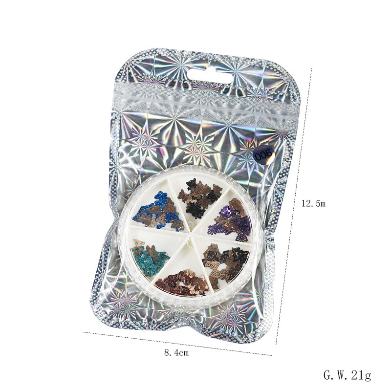 

12 Color Finger Princess Manicure Christmas Ornament Colorful Snowflake Christmas Tree Bell Metal Nail Ornament Patch