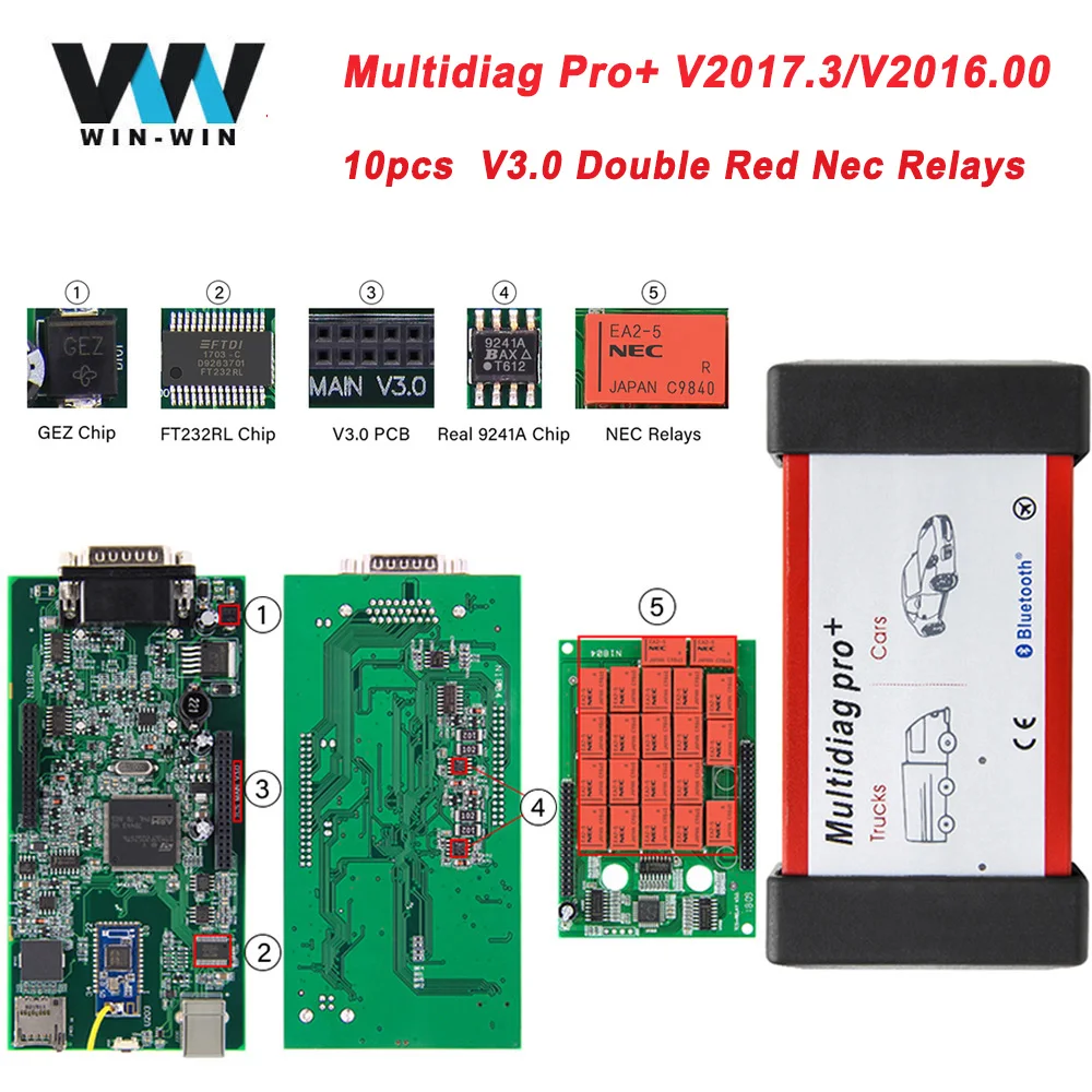 (10 шт.) Multidiag Pro для BMW OBD2 сканер Bluetooth V3.0 9241A NEC автомобиля грузовика 2017 3 obd 2 obd2