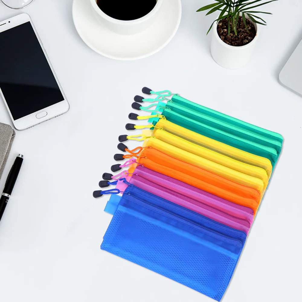 

16pcs A6 Portable Office Stationery Bag Mesh Zipper File Bag Frosted PVC Waterproof Pencil Bag Office School Supplies(Random Col