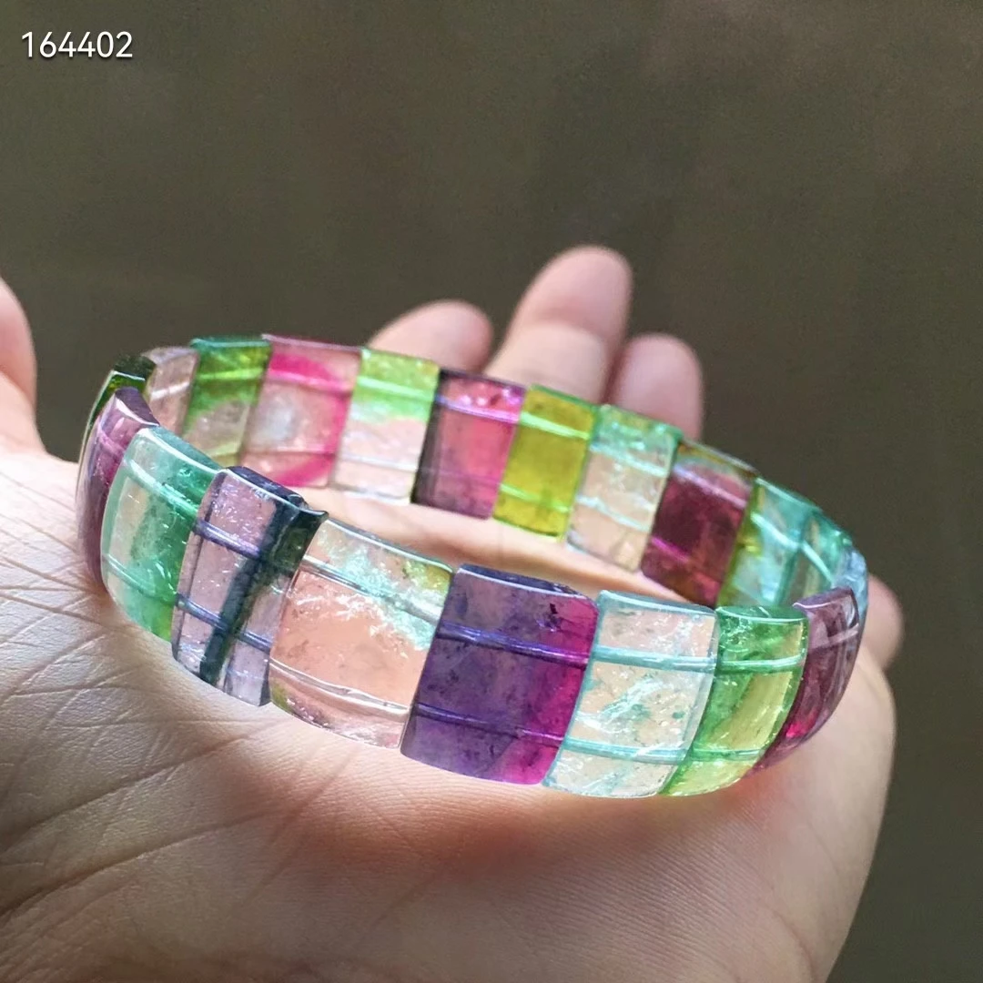 

Natural Colorful Tourmaline Quartz Bracelet Clear Rectangle Beads 14/9mm Women Men Crystal Stretch Bangle Rare AAAAA