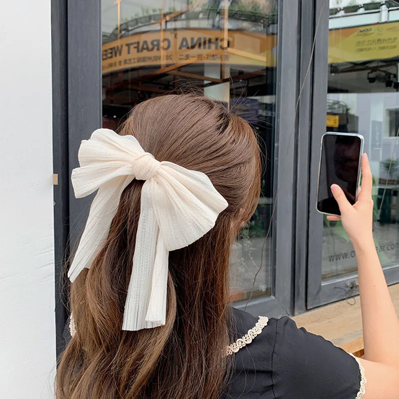 

New Women Large Bow Hairpin Chiffon Mesh Big Bowknot Chiffon Ribbon Clip Women Girls Hair Accessories Hairpins Sweet Headwear