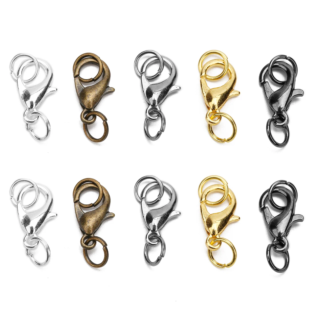 20pcs 10 12 14mm Lobster Clasps Hooks Set Metal Iron Gold Color Jump Rings End Clasps Connectors Necklace Supplies For Jewelry