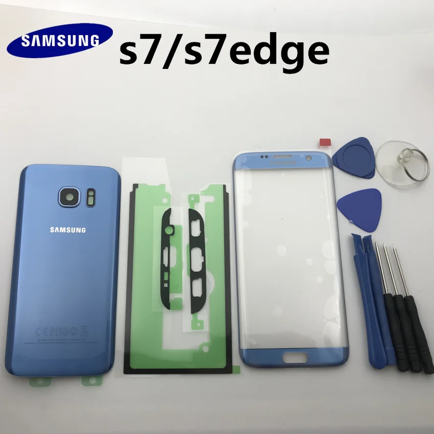 Новинка,, для samsung Galaxy S7, G930, s7 edge, g935, Задняя стеклянная крышка, задняя крышка, крышка батареи, дверь+ передняя стеклянная линза+ клей+ Инструменты