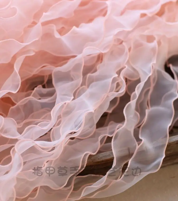 3 метра 5 см розовая бордовая вышивка органза кружевная отделка с оборками