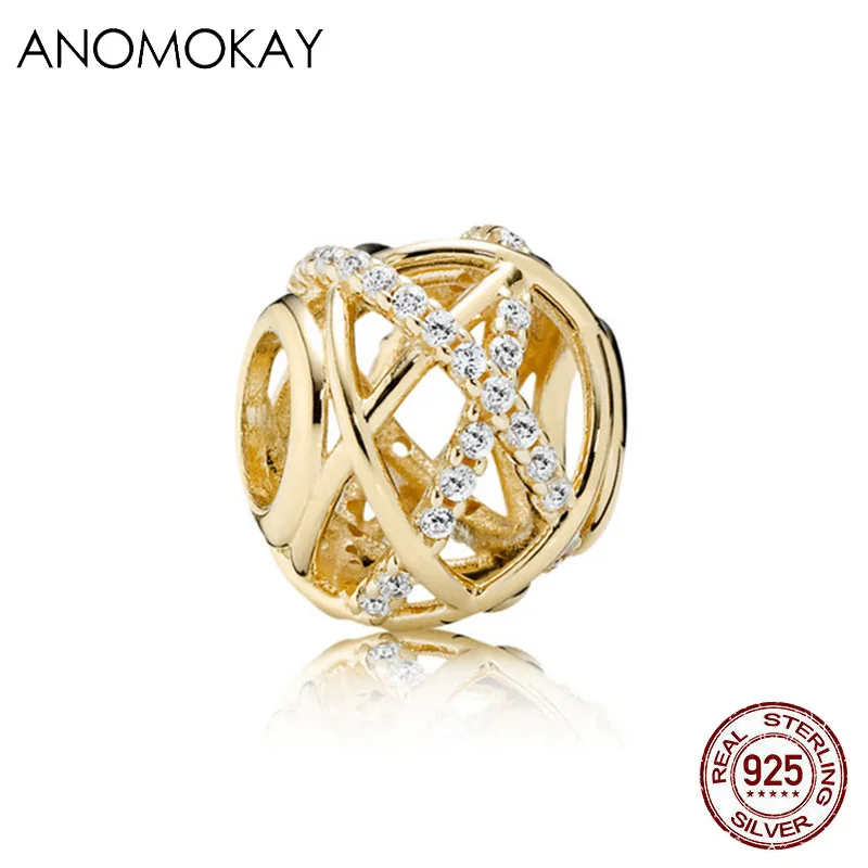 Anomookay, Стерлинговое Серебро 925 пробы, смешанный стиль, золотой цвет, подвески, подвеска из бисера, подходит для браслета Пандора, лучший сделай сам, ювелирное изделие, подарок