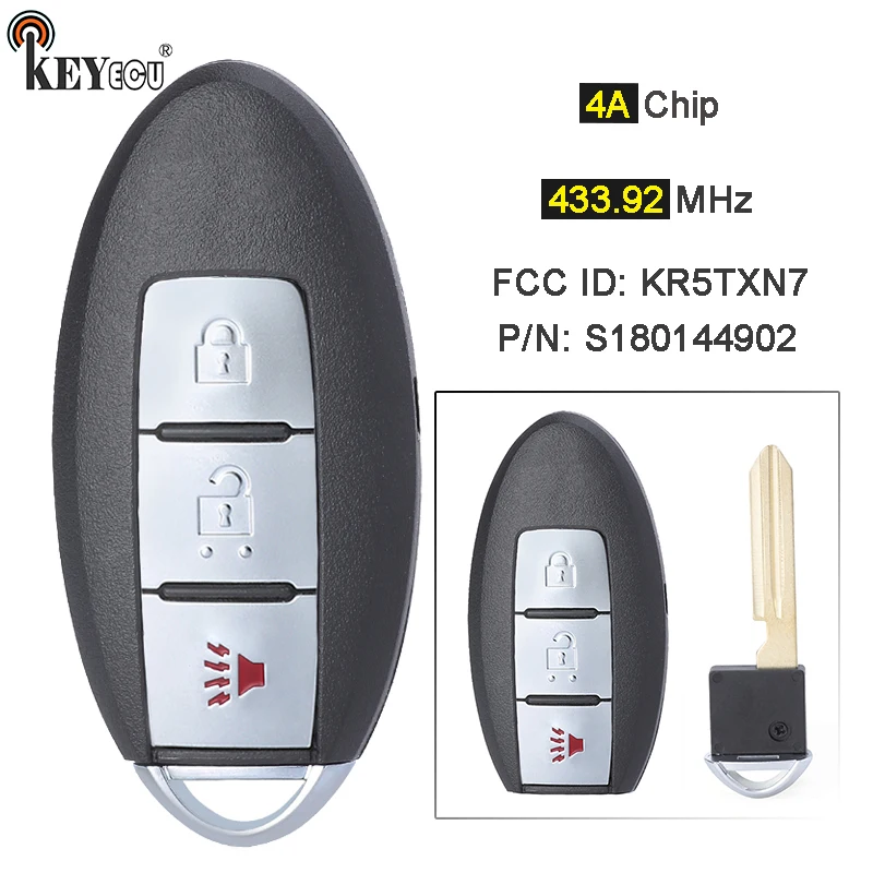 

KEYECU 433.92MHz 4A Chip FCC ID: KR5TXN7 P/N: S180144902 Smart Remote Key Fob for Nissan Pathfinder Murano Titan 2019 2020 2021
