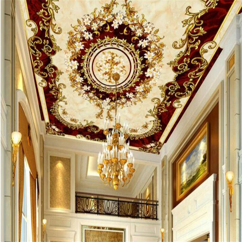 Пользовательские потолочные обои 3d фрески европейский стиль мрамор гостиная