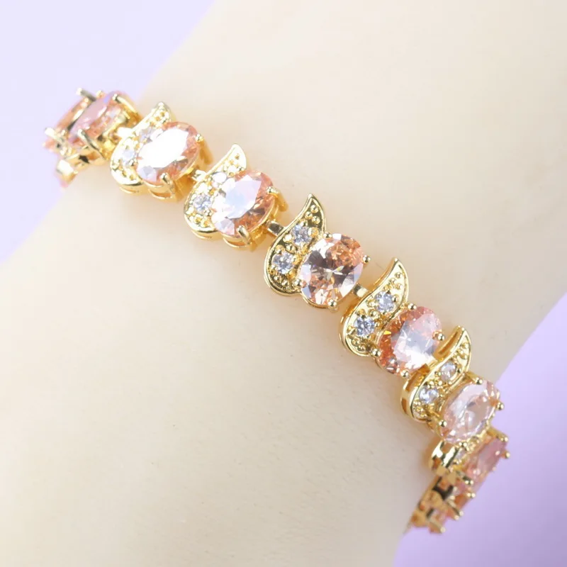 ААА + качественный Шарм браслет цвета шампанского с фианитами золотого женская