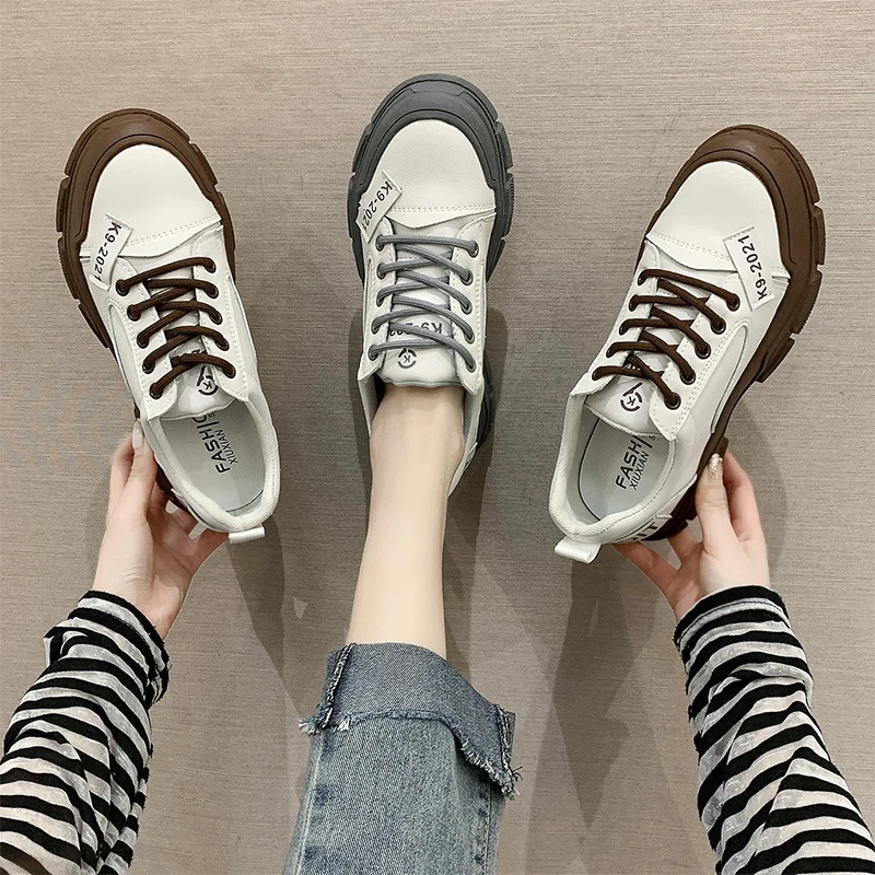 

35-40 Size Women's Sports Shoes 2021 Spring/Summer Casual Sports Shoes Platform Lace-up Comfortable Breathable Flat Sneakers.6z