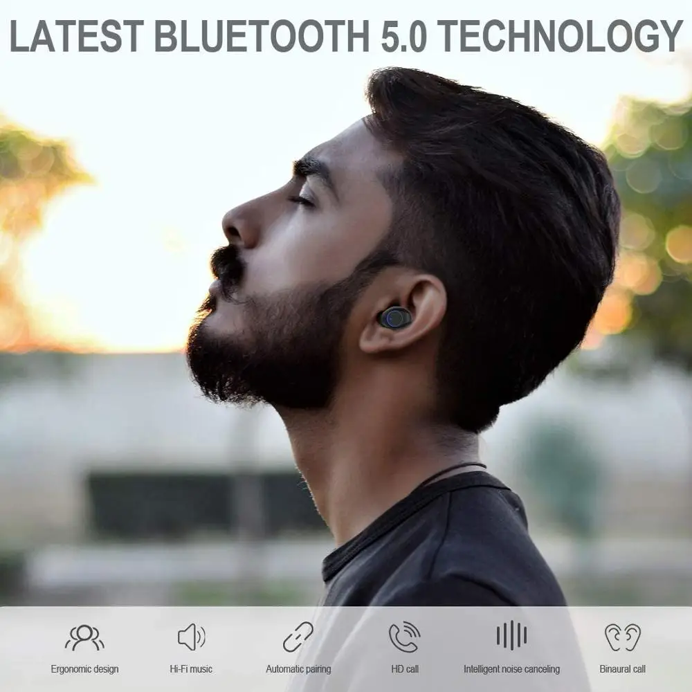 

Wireless Bluetooth Earphone with Microphone Sports Waterproof Wireless Headphones Headsets Touch Control Music Earbuds For Phone