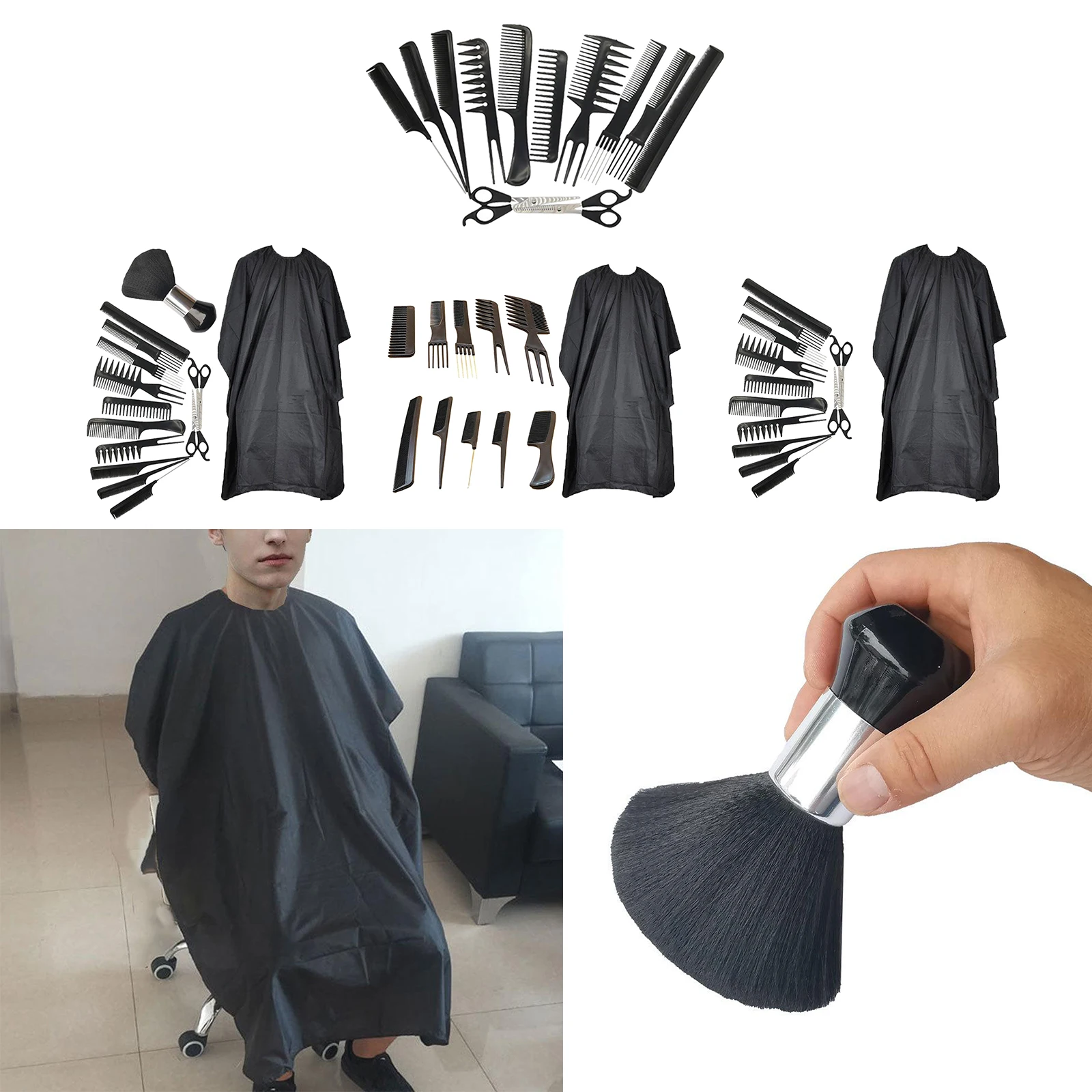 

Beauty Styling Hairdressing Hair Combs Set Haircut Cape for Home Use Black