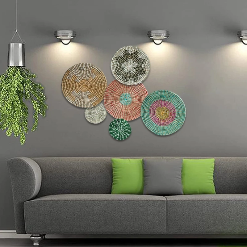 

Boho Woven Wall Basket Decor Seagrass Decorative Tray Hanging Wicker Bowl Rustic