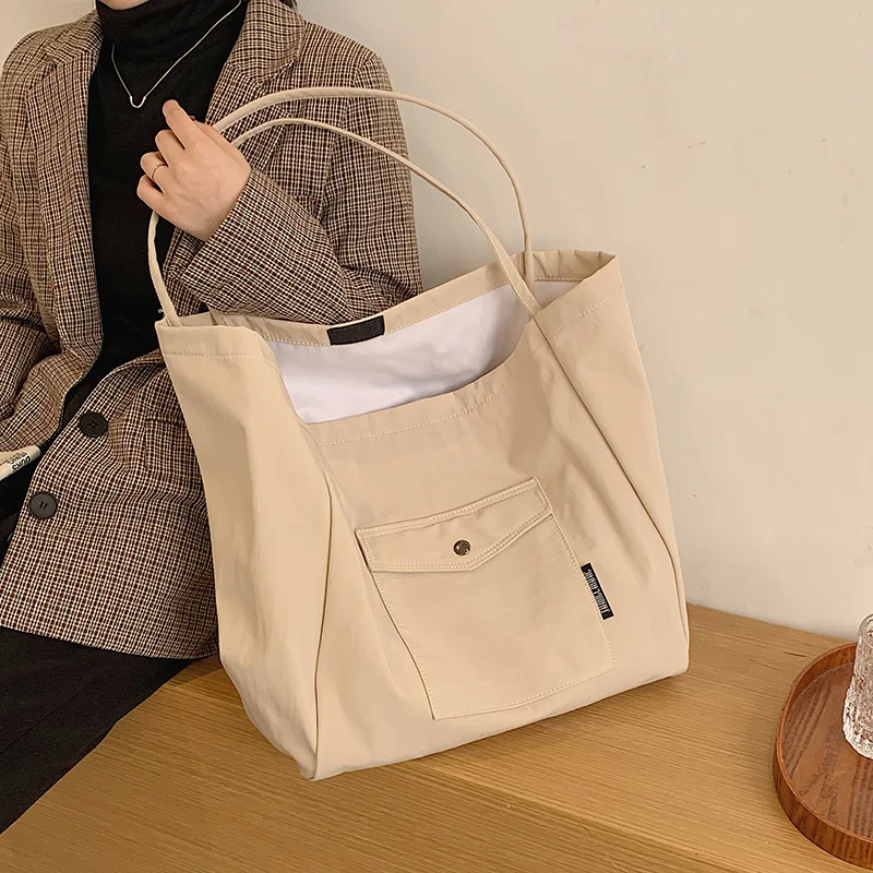 

YANIGELAN Women Large Capacity Canvas Handbag Hot Sale Fashion Retro Female Shoulder Bag Solid Color Shopping Tote Pack New Bols