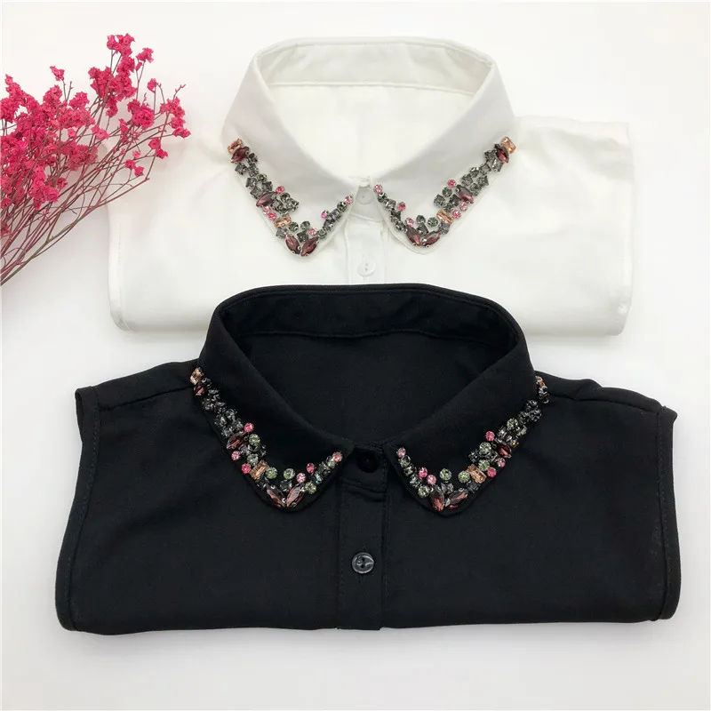 

Fashion Shirts Fake Collars for Women White False Collar Girls Handmade Flower Beads Half Shirt Detachable Collars Accessories