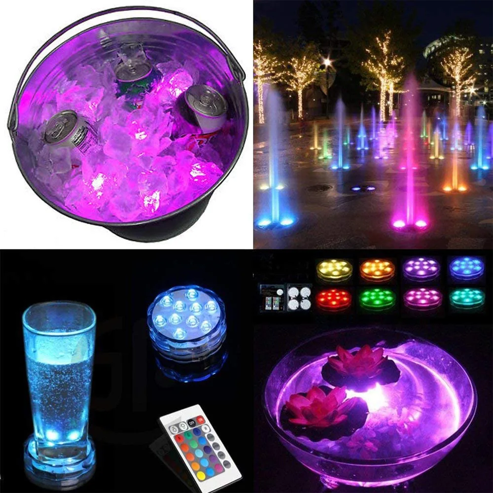 

Battery-powered Underwater Night Light, Outdoor Vase, Bowl, Garden Party Decoration 10 LED Remote Control RGB Diving Lights