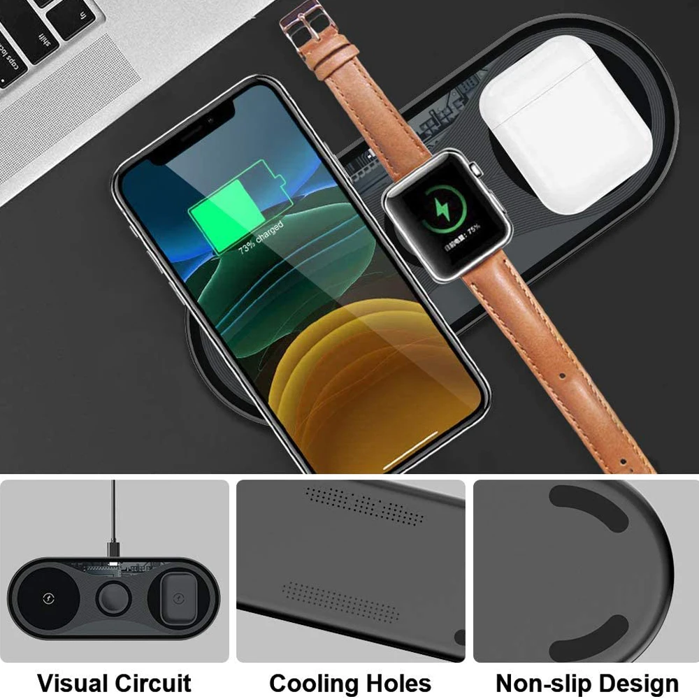 

3 in 1 Wireless Charging Station For iPhone 11 Pro Max XS Safe Charging Type-C USB Wireless Charger For Apple Watch/AirPods