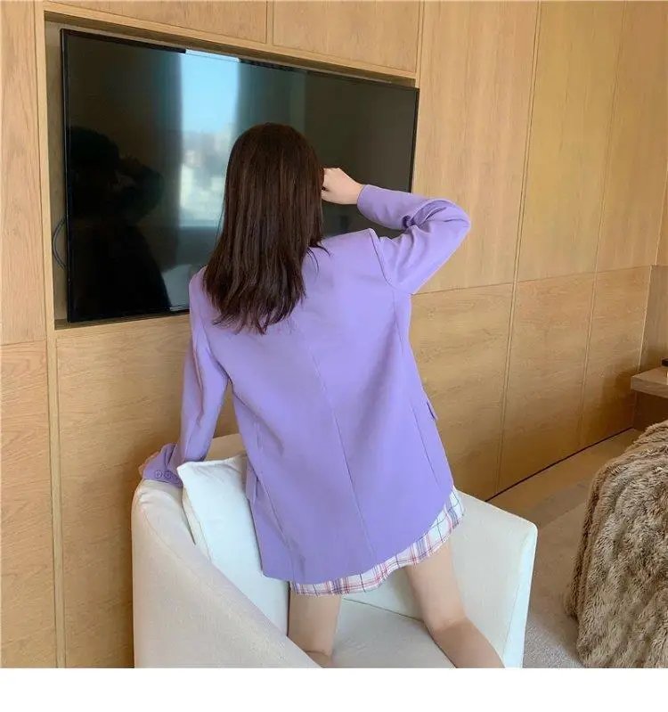

HStar Ladies Casual Sets Summer 2020 New Cropped Crop Top + Loose Single Button Blazer Feminino + Plaid Mini Skirt 3 Piece Set