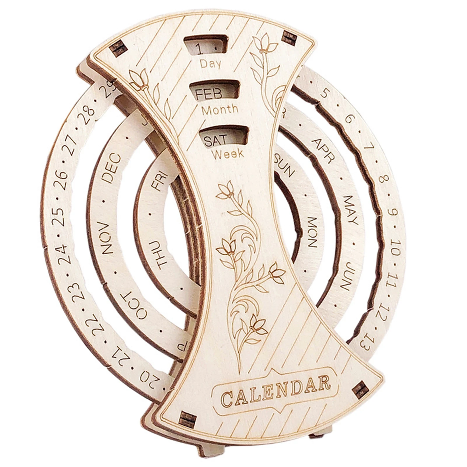 

Wooden Perpetual Calendar Puzzle Toys DIY 3D Puzzle-model Building Kits Circular Hand-carved Offices Homes Decor BOM666