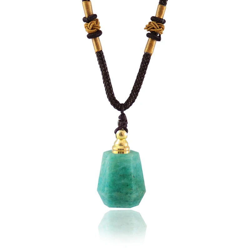 

1PC Perfume Bottle Multi-Kind Natural Stone Essential Oil Bottles Amazonite Stone Pendant Rope Chain Jewelry