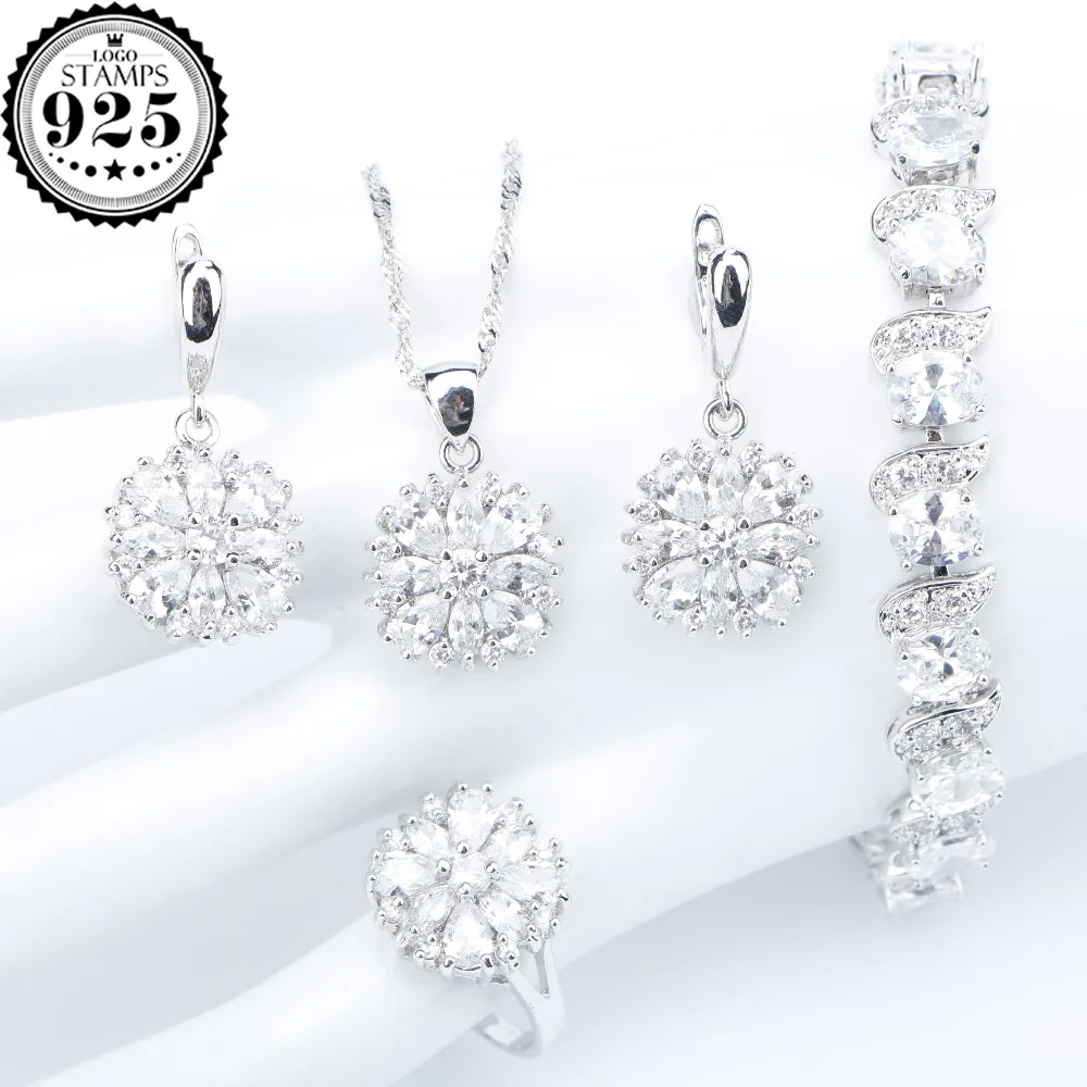 Квадратный белый Циркон Серебро 925 Ювелирные наборы для костюма женские браслеты