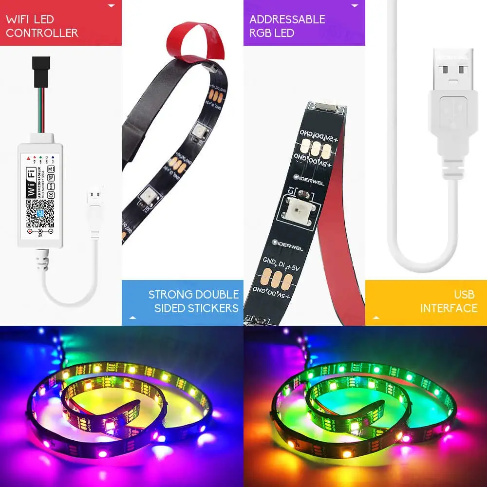 Magic Home WS2812b 5050 RGB светодиодные полосы Набор Wi Fi приложение управление адресуемый