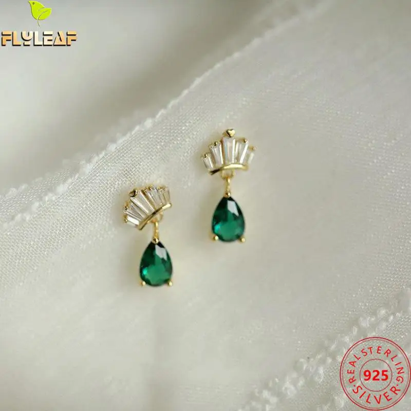 Женские серьги-гвоздики из серебра 100% пробы с изумрудом | Украшения и аксессуары