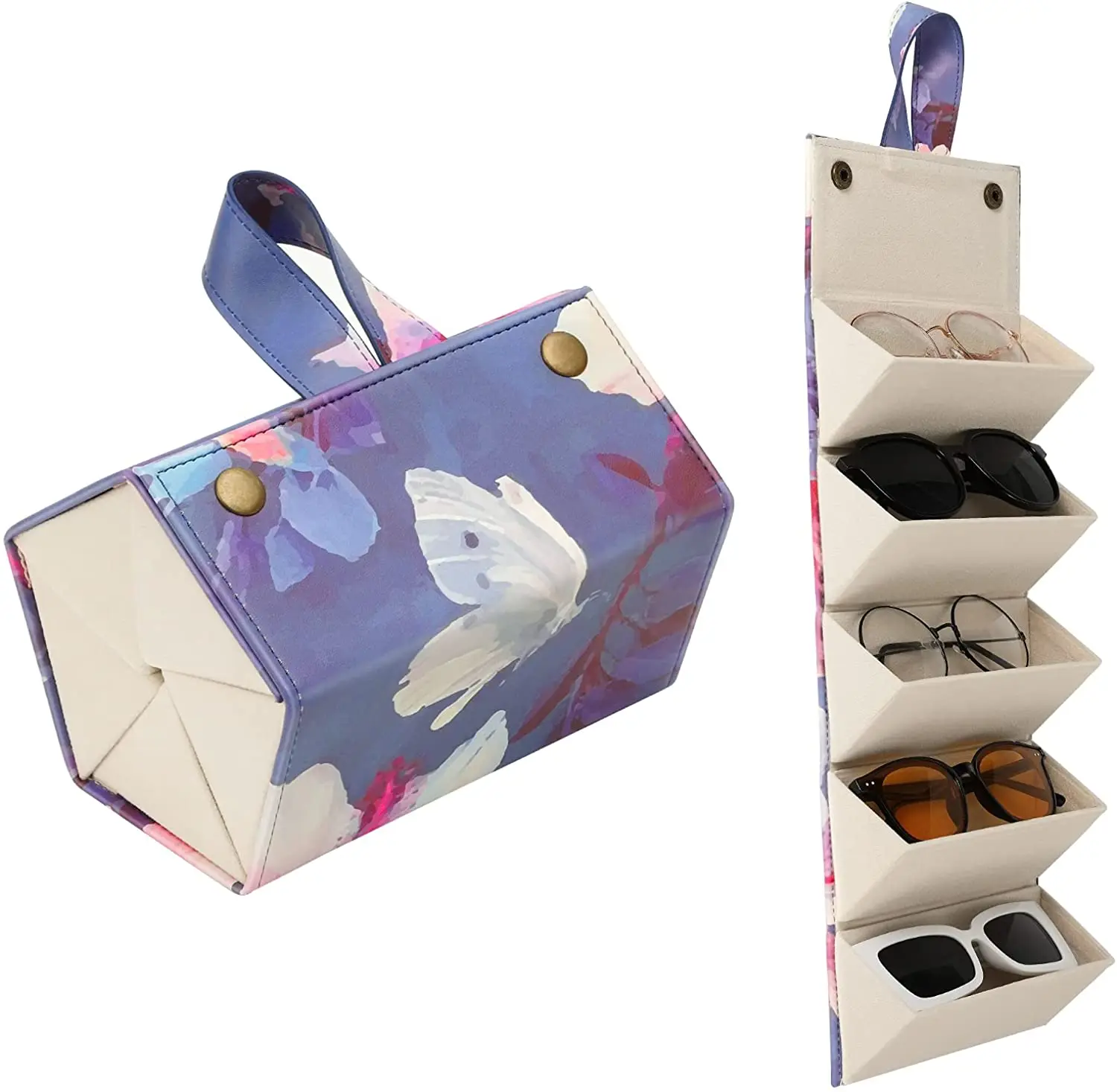 Portable Glasses Organizer 5 Multi-slot Eyeglasses Storage Display Travel Folding Sunglasses PU Leather Case