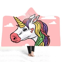 rainbow unicorn thin hooded blanket coral fleece for autumn super soft art beach towel throw travel bedspread cartoon beds