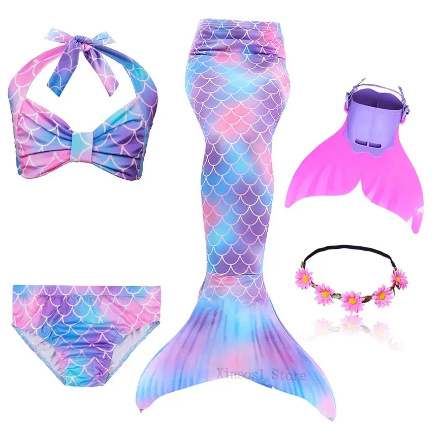 Package 2 Fancy NEW the Little Mermaid Tail with Garland or With Monofin Swimsuit for Kids Girls swimmable Bathing Suit Mermaid Costume - Цвет: Package 2