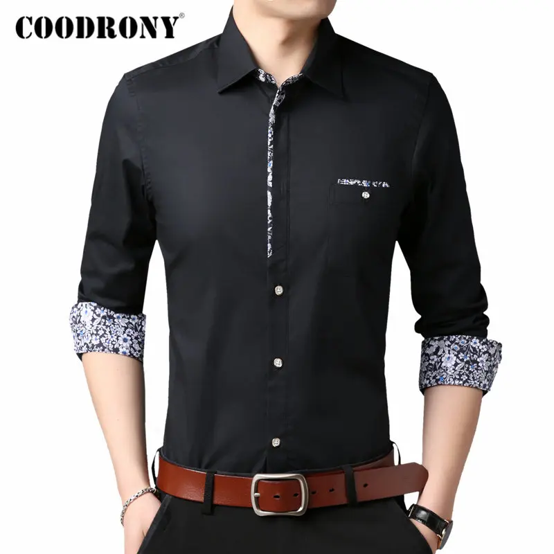Бренд COODRONY мужские рубашки с длинным рукавом хлопковая Мужская рубашка Новое