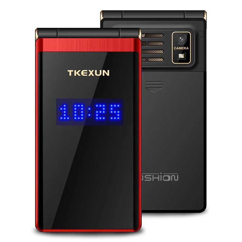 2G GSM сенсорный дисплей 2," флип-телефон долгий режим ожидания SOS быстрый набор большой ключ Bluetooth черный список фонарь Две сим-карты Бесплатный чехол - Цвет: Red