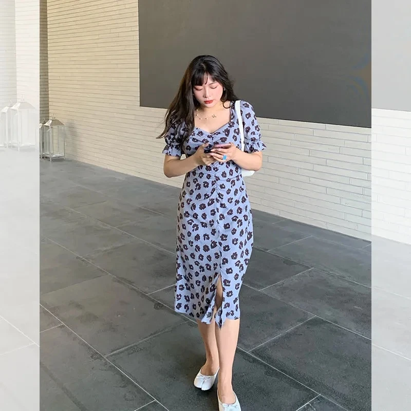 

Ladies summer leopard print sexy short-sleeved beach mini casual yellow sundress 2021 fashion plus size women's dress