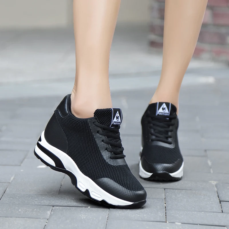 

Height Increased Casual Shoes Women Fashion Sneakers Lace Up Breathable Hidden Heels Female Shoes Ladies Trainers TF1806