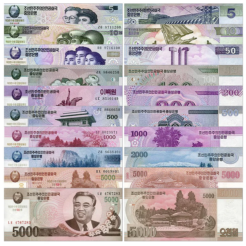 Северная Корея полный комплект 10 шт, 5 10 50 100-5000 Won, 100th COMM. UNC