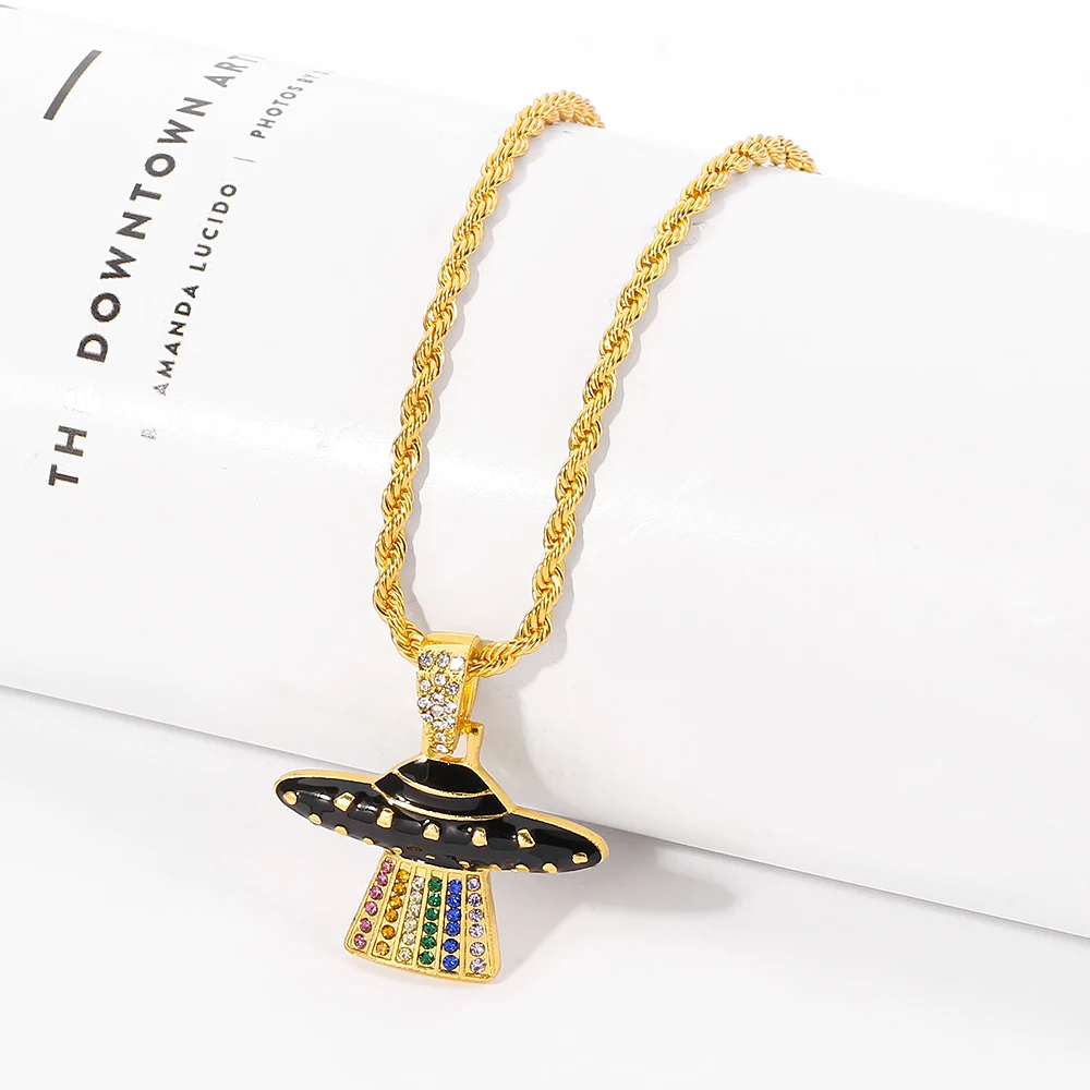 Модное мужское ожерелье из кулон НЛО в стиле хип-хоп Подарочная бижутерия -