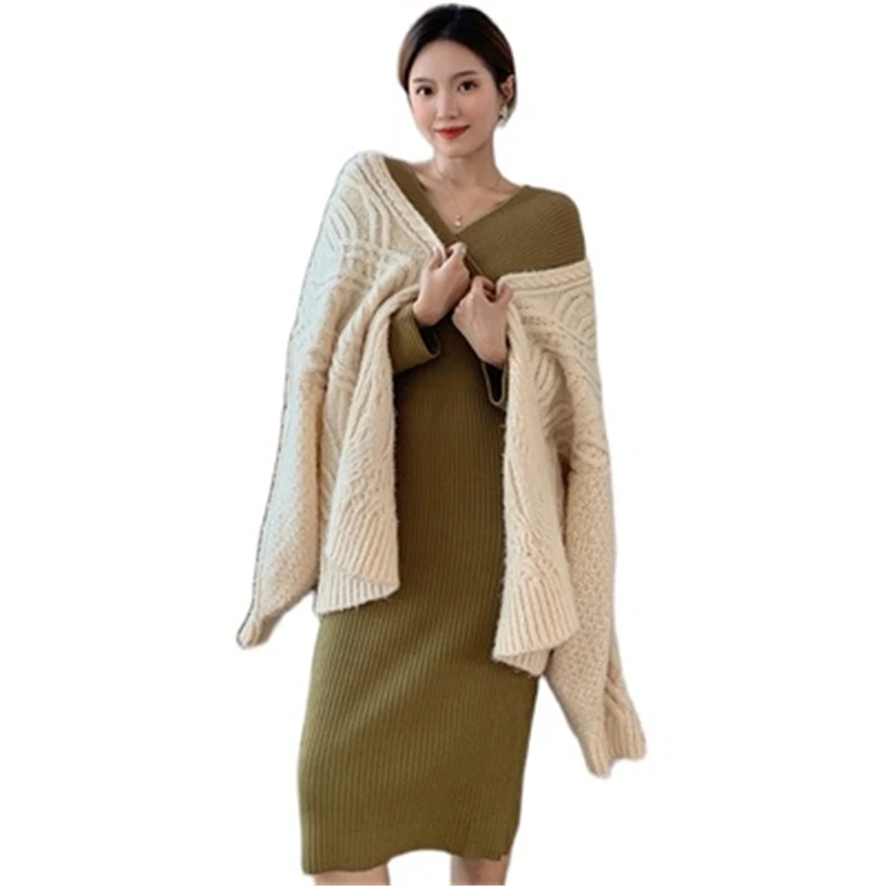 

Elegant Sexy Deep V-neck Batwing Sleeve Knitted Dress Women Temperament Tunic Slim Sweater Dress High Elastic Bodycon Dresses