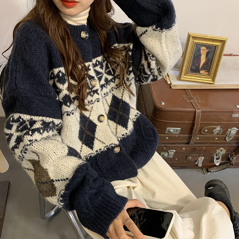 

Weater Coat O-neck Long Sleeve Weater Jackets Knitwear Cardigan 2020 Autumn Winter Oversized Outwear Chic Vintage