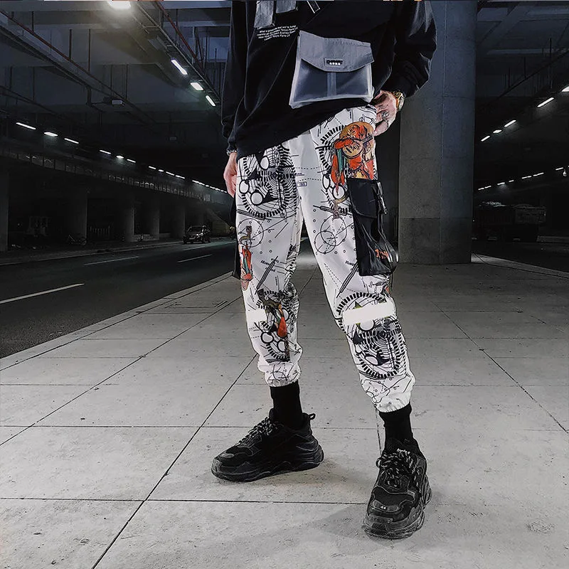 

Letter Ribbons Casual Hip Hop Joggers Cargo Pants For Men Block Hit Color Pocket Track Pants Male Trousers Sweatpants Streetwear