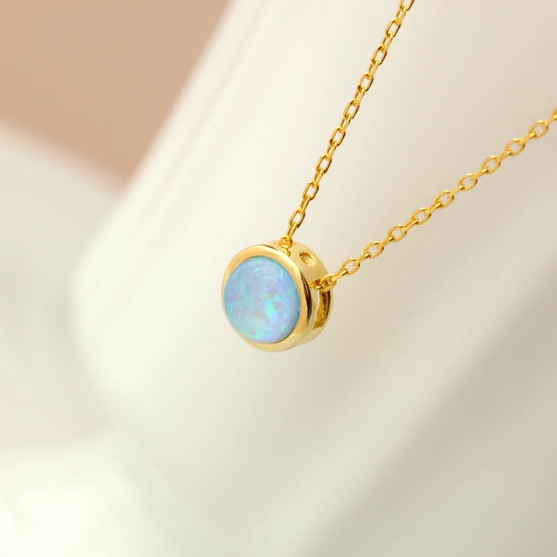 

Authentic 925 Sterling Silver Pendant Inlaid Artificial Opal 18K Gold Plated Necklace Concise Trendy Women Fine Jewelry Gift