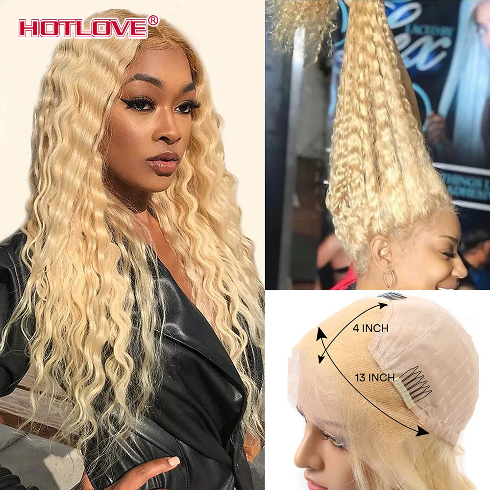 32 Inch Transparent Lace Front Wig Human hair wigs Deep Wave 13x4 Lace Frontal wigs 613 Honey Blonde For Women Brazilian Remy