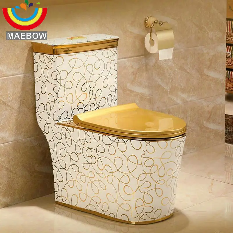 

Artystyczny złoty jednoczęściowy Closestool cyklon Fluishing s-trap podłogowy luksusowy willa łazienka sedes