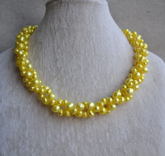 Hot Sale Unique Pearl Jewelry Yellow Color Prom Birthday Gift Mixes Freshwater Pearl Necklace Wedding Party Fashion Jewelry