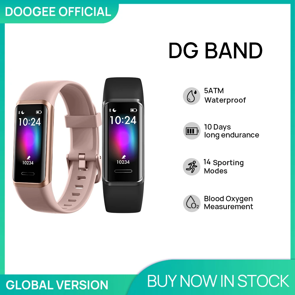 DOOGEE DG Band Smart Bracelet Waterproof Bluetooth Smart Watch Fitness Sleep Heart Rate Monitoring 14 Sports Modes Blood Oxygen