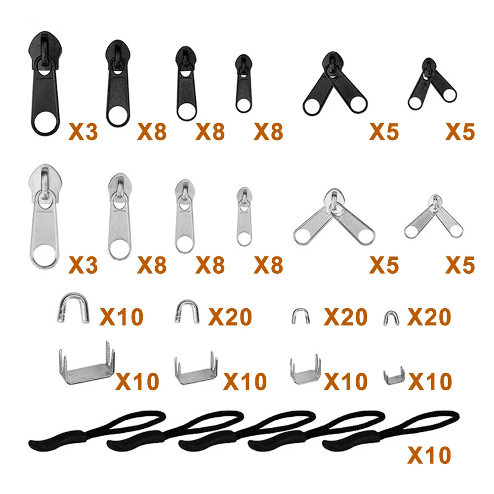 197pcs/set Zipper Replacement Head Zipper Repair Kit Install Plier Metal Lock Zip Slider Tools Pull Garment Accessories
