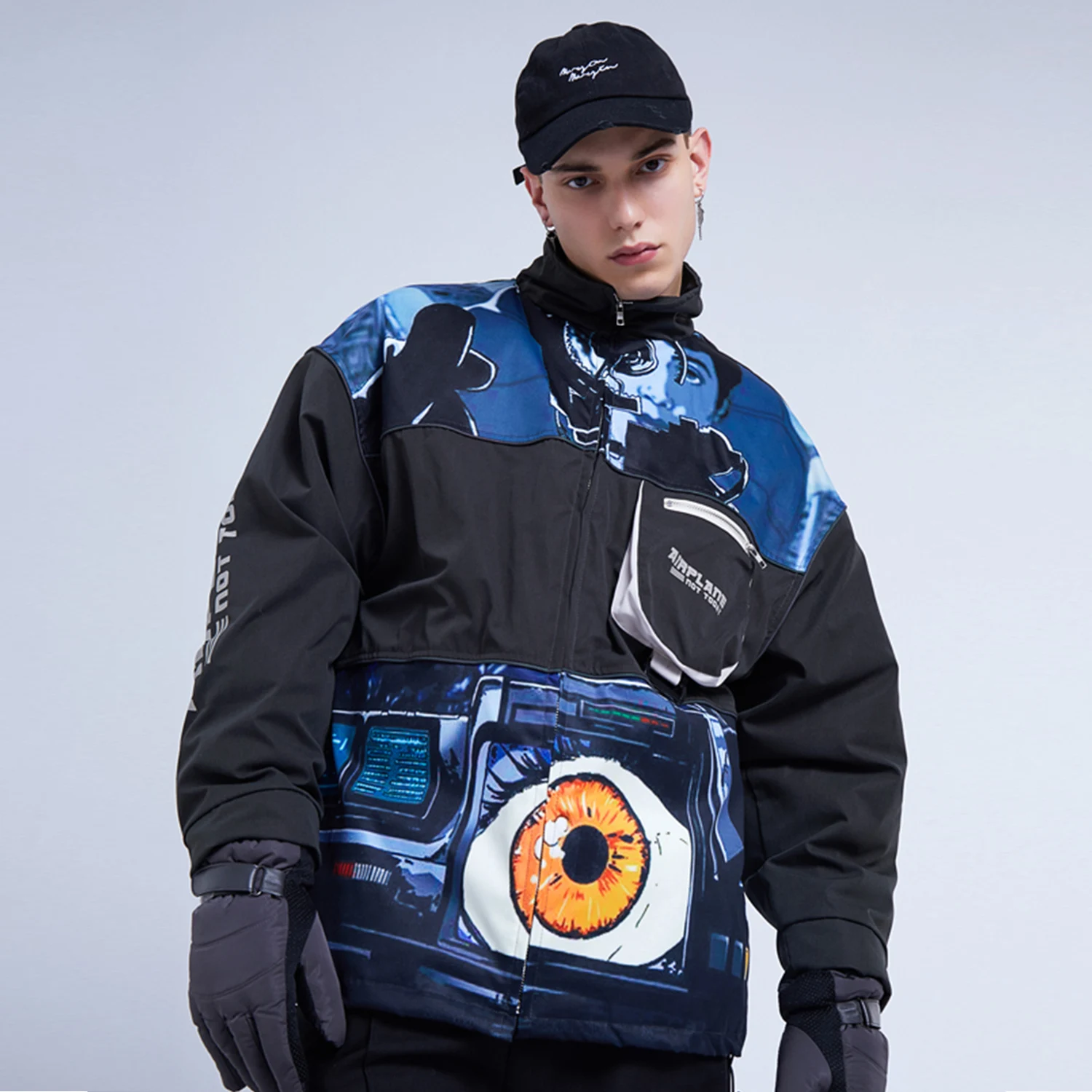Мужская теплая парка с мультяшным принтом в стиле хип хоп|Мужские парки| |