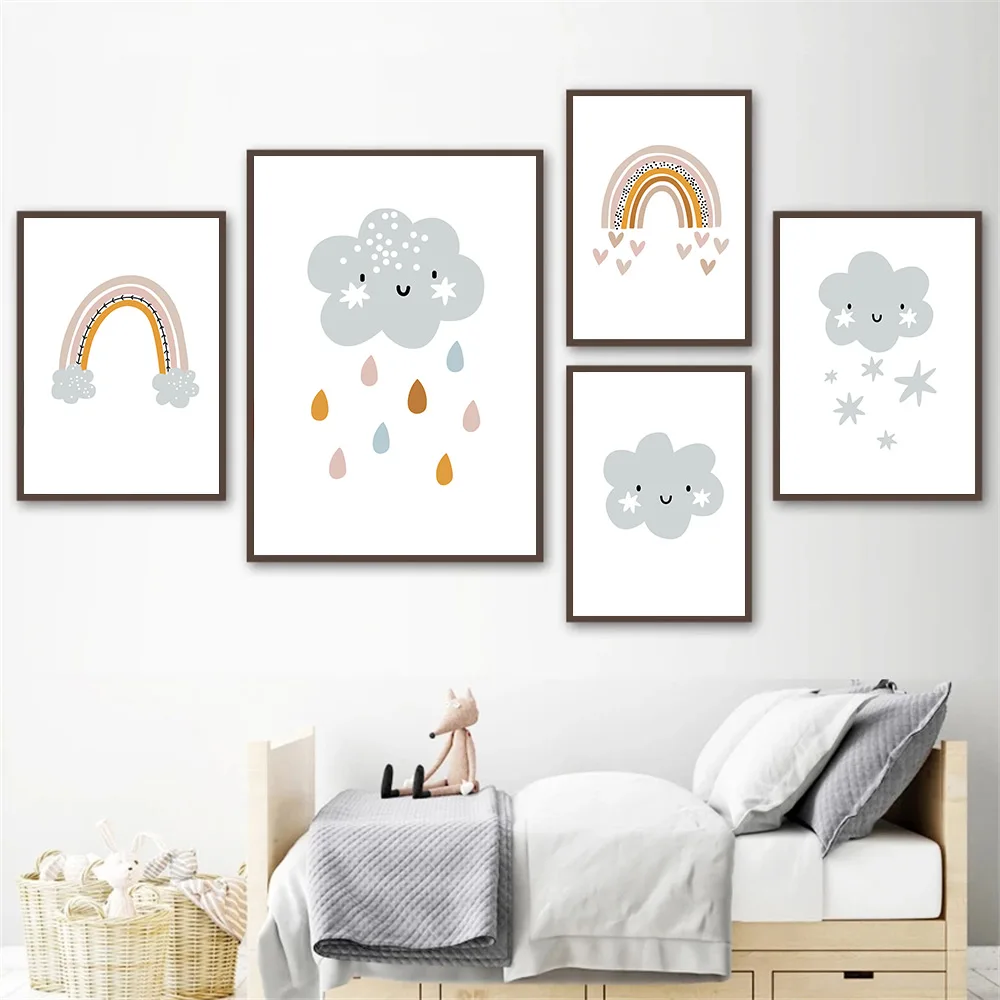 Детские плакаты и принты с изображением радуги облака сердца стены рисунки для