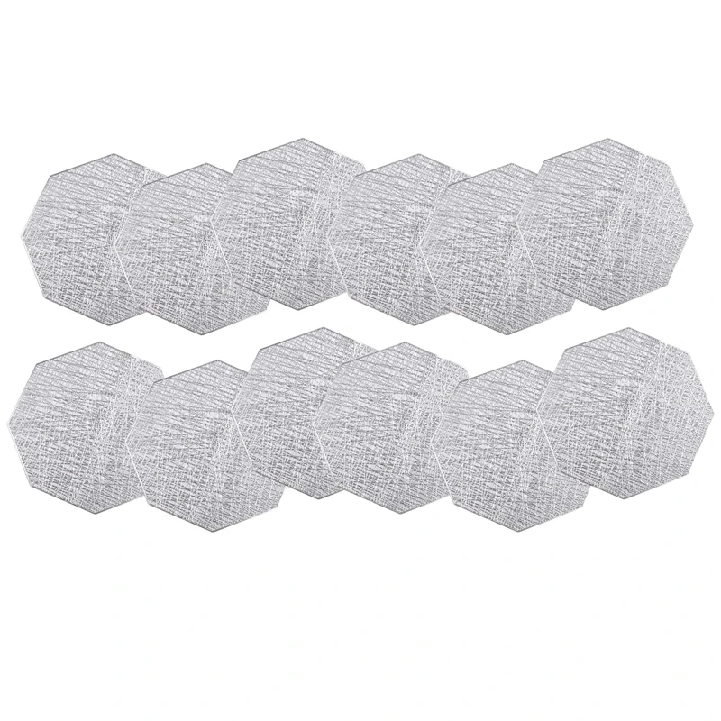 

12 Pack Pressed Vinyl Metallic Hollow Placemats/Charger/Wedding Accent Centerpiece Octagon Placemats,Placemat for Dining